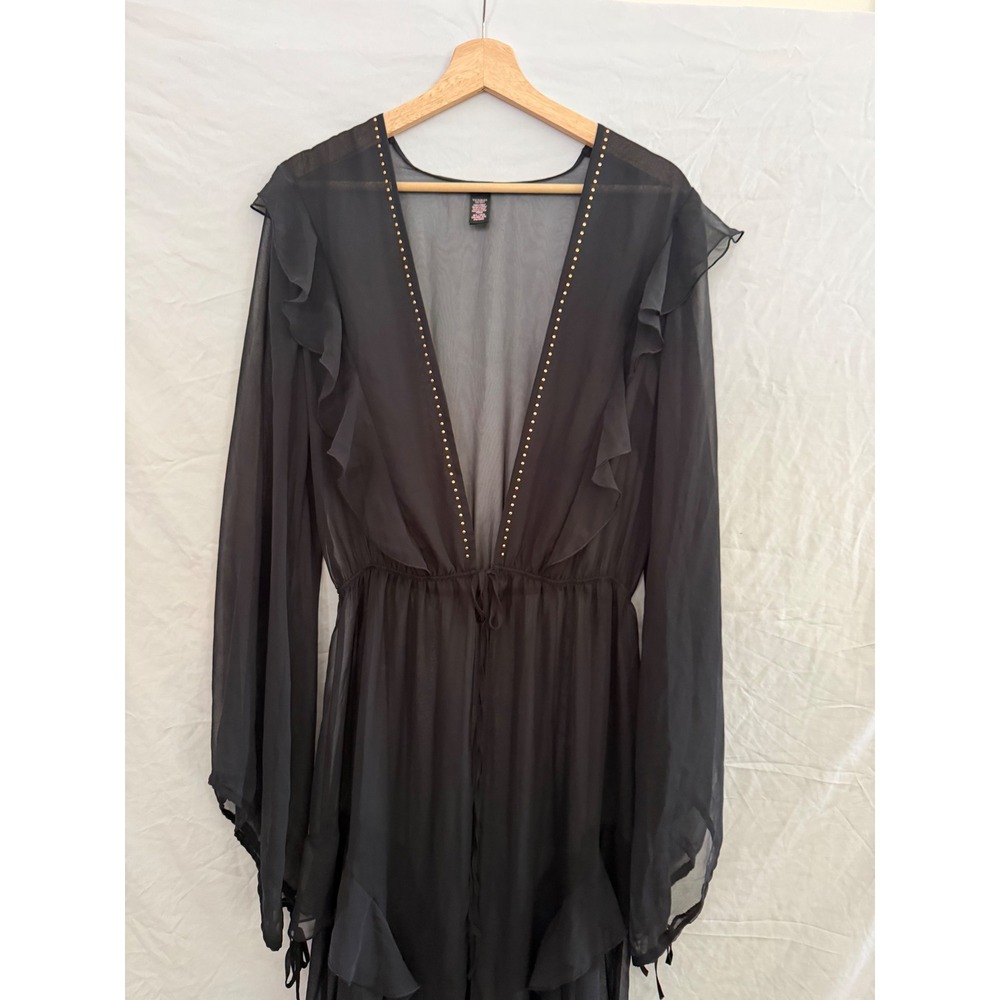 Victoria's Secret Maxi Robe Womens Black Studded Ruffle Sheer Gown M L - Picture 3 of 6